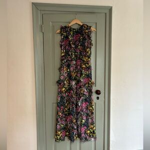 Ted Baker Black Floral Ruffle Maxi Dress with Pink & Yellow Blooms